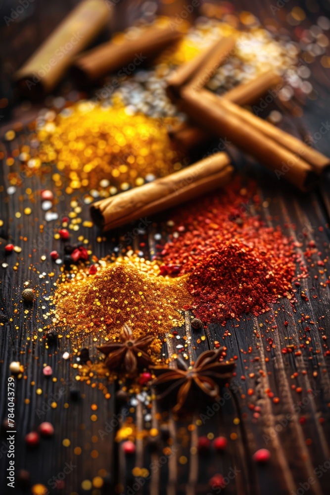 Aufkleber a variety of spices displayed on a table. ideal for culinary concepts