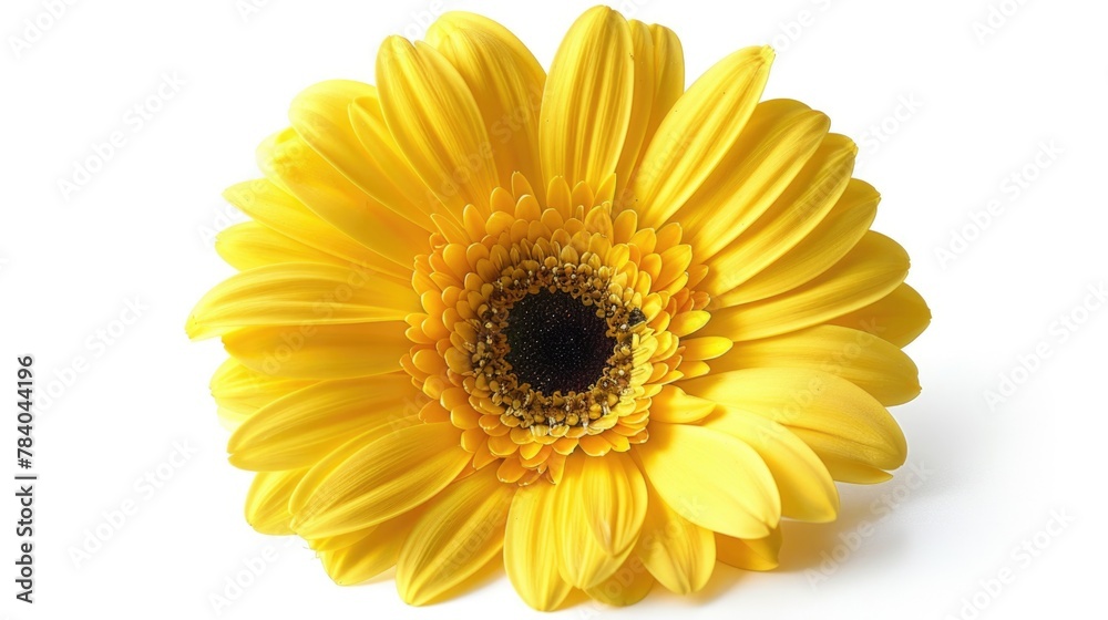 Poster close up of a yellow flower on a white surface, suitable for various design projects
