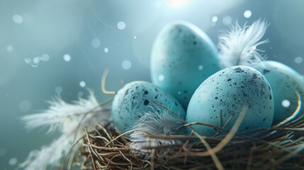 Close up of a nest with four eggs. Perfect for nature themes