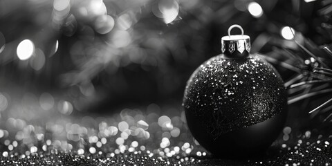 Black and white photo of a Christmas ornament, perfect for holiday designs