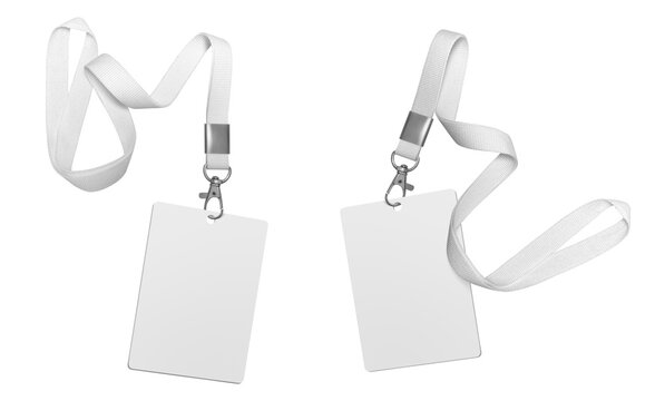 Plastic badge. Identity card with white ribbon transparent background. The layout template is intended for employees and guests of the company, shows, events, concerts and presentations by speakers