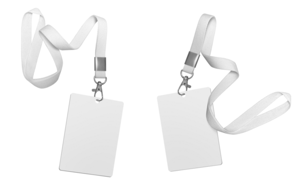 Plastic badge. Identity card with white ribbon transparent background. The layout template is intended for employees and guests of the company, shows, events, concerts and presentations by speakers