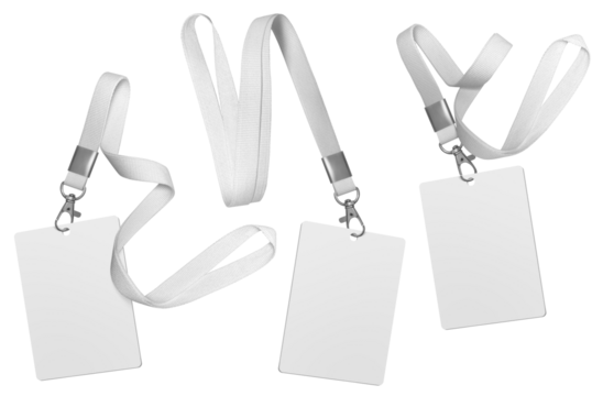 Plastic badge. Identity card with white ribbon transparent background. The layout template is intended for employees and guests of the company, shows, events, concerts and presentations by speakers