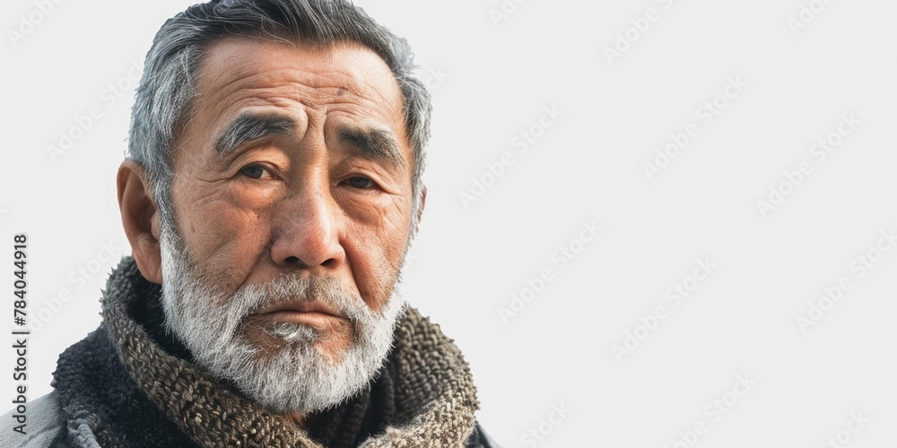 Poster a man with a beard and a scarf, suitable for various concepts and designs