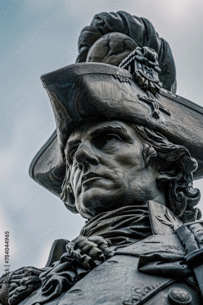 Poster a statue of a man wearing a hat. suitable for various projects