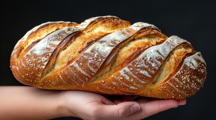   A person tightly grips one loaf of bread in close-up, surrounded by additional loaves in the background
