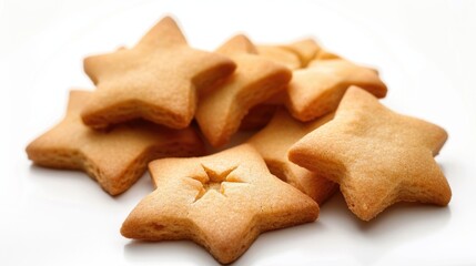 Fototapeta na wymiar A pile of star shaped cookies on a white plate. Suitable for food and holiday themed designs