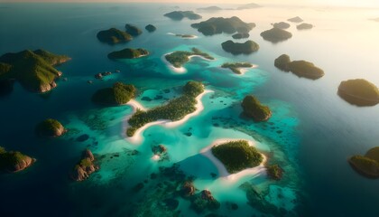 Fototapeta premium Tropisches Inselparadies in der Dämmerung - Atemberaubende Luftaufnahme