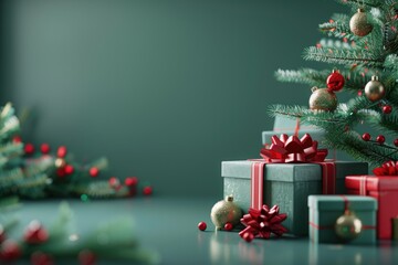 A decorated Christmas tree surrounded by colorful presents. Perfect for holiday themed projects