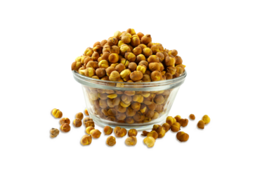 roasted chickpeas beans also known in india as gram,bengal gram,chana,chhana,garbanzo,used for indian snacks like chana masala,falafel,chana dal,chana jor garam,cutout in transparent background,png 