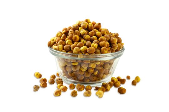 roasted chickpeas beans also known in india as gram,bengal gram,chana,chhana,garbanzo,used for indian snacks like chana masala,falafel,chana dal,chana jor garam,cutout in transparent background,png 