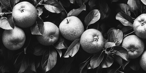 Fresh apples hanging from a tree, perfect for food and nature concepts - obrazy, fototapety, plakaty
