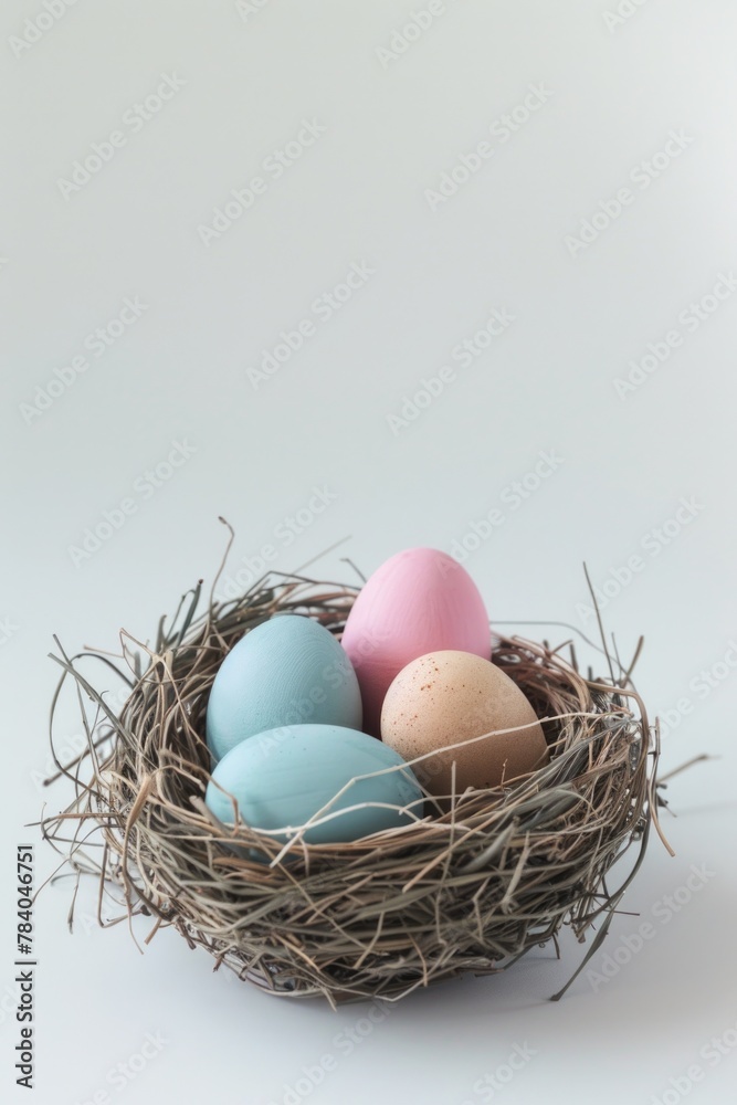 Sticker Nest with three eggs on table, suitable for various concepts