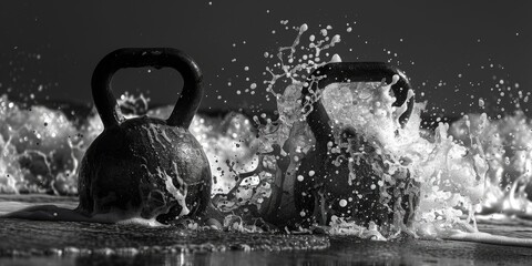 A black and white photo of a kettle in water, suitable for kitchen or nature themes