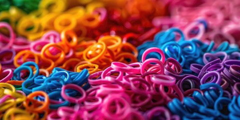 Colorful rubber bands in close up view, great for office supplies concept
