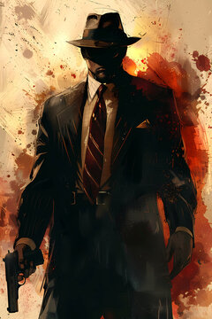 illustration painting of gangster hoodlum hitman