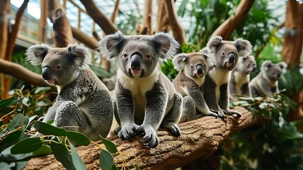 Fototapeta premium A Gathering of Koalas Resting on Eucalyptus Trees