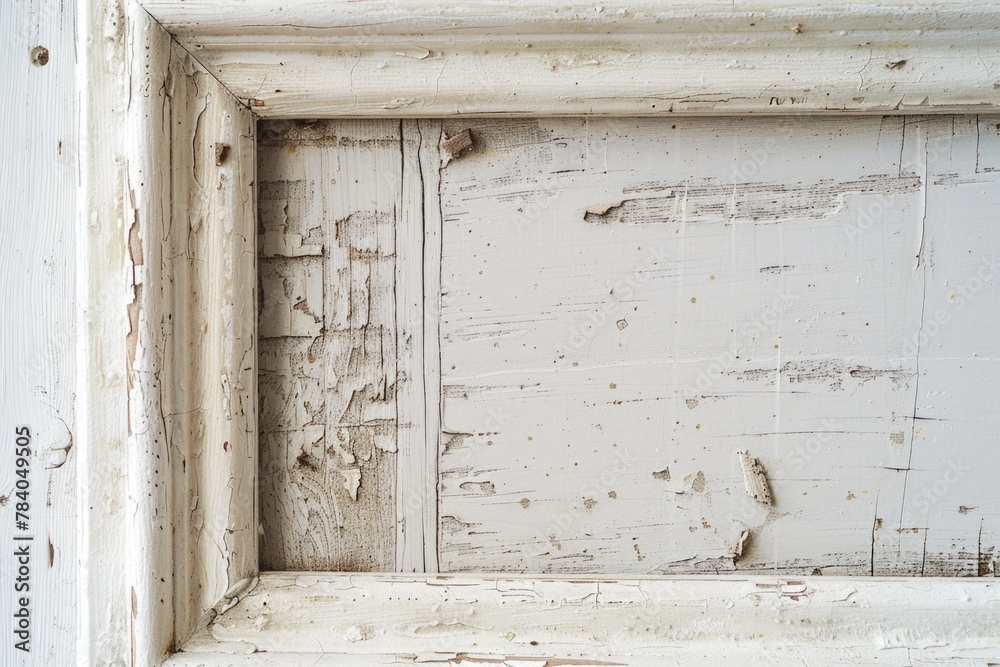 Poster a weathered window with peeling paint. perfect for architectural or renovation concepts