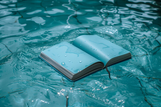 Teal planner gracefully afloat on the undulating surface of a pool, representing serene scheduling