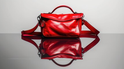 Stylish red purse on shiny surface, perfect for fashion blogs or product showcases