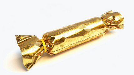 A shiny gold wrapped candy on a plain white background. Perfect for sweet treats concepts