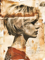 Abstrakte Illustration: Künstlerische Verfremdung (Collage) eines Frauen Porträts - 784052598