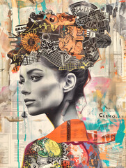 Abstrakte Illustration: Künstlerische Verfremdung (Collage) eines Frauen Porträts - 784052798