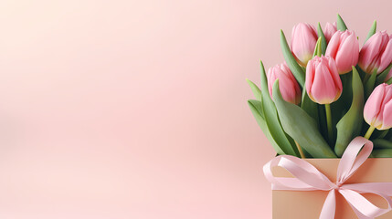 Fototapeta premium Tulips and gift box