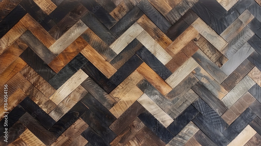 Aufkleber a diagonal chevron pattern of various shades of reclaimed wood planks providing a rustic and modern 