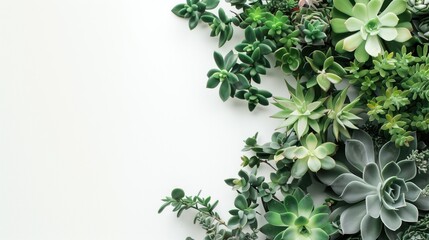 Colorful green succulent in the corner oil painting, white background, blank space for text