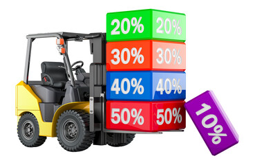 Discount concept. Forklift truck with discount. 3D rendering isolated on transparent background - 784054739