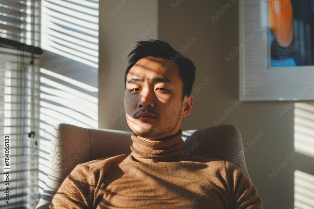 Aufkleber a sleek depiction of a casual moment as a man relaxes in a turtleneck, enjoying the soft sunlight fr