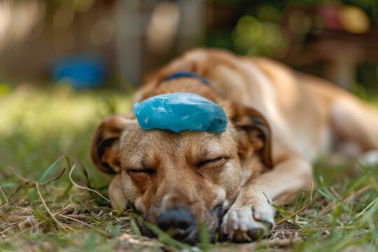 Gentle image of a sleeping dog in nature, with its face artfully omitted to highlight restfulness