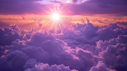 Purple Sunset: Glow of the Sun through the Clouds at Dusk. - 784056546