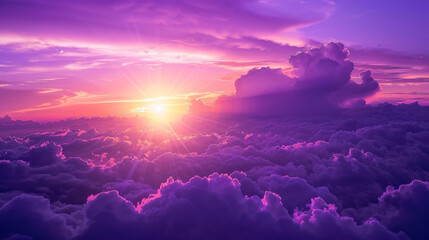 Purple Sunset: Glow of the Sun through the Clouds at Dusk. - 784056701