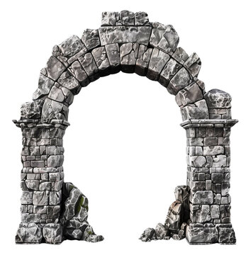 Ancient Roman ruins with a towering arch and an aqueduct stand beneath a clear European sky