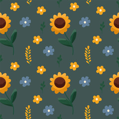 Sunflowers seamless patterns, vector illustration