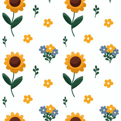 Sunflowers seamless patterns, vector illustration