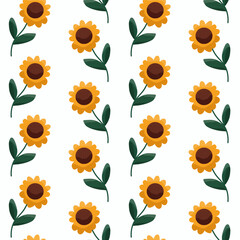 Sunflowers seamless patterns, vector illustration