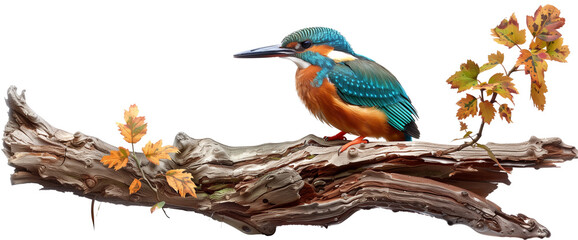 A colorful bird, possibly a blue kingfisher, perches on a branch