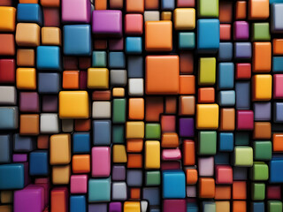 Fototapeta na wymiar Abstract 3d Illustration Art Wallpaper Background in Colorful Squares extreme closeup in water colors