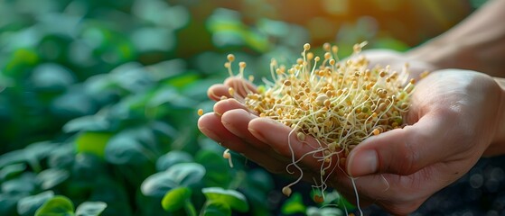Gardener's Delight: Nurturing Sprouts in Sunlit Harmony. Concept Gardening Tips, Plant Care, Sunlight Exposure, Soil Health, Watering Techniques - obrazy, fototapety, plakaty