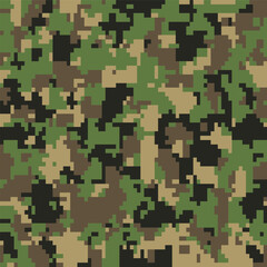 Seamless Digital Woodland Colors Camouflage  CAMO pattern in classic greens and browns and in forest color camo. Perfect Straight lines and squares shapes vector line SVG and PNG	