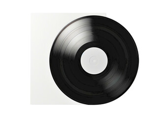 A vintage black vinyl record isolated on white, a nostalgic format for playing audio
