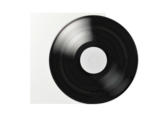 A vintage black vinyl record isolated on white, a nostalgic format for playing audio