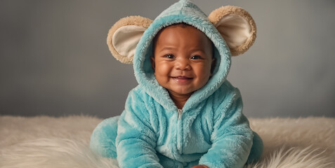 cute  emotional   little African American baby at home - obrazy, fototapety, plakaty