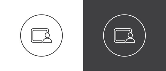 Button icon for screen sharing, video call, Simple line icon set of buttons template for mobile phone online app, ui. Internet talk, vector illustration in black and white background. - obrazy, fototapety, plakaty