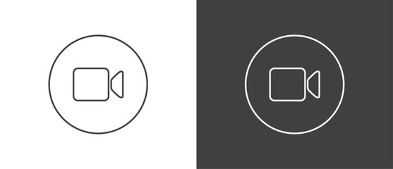 Button icon to turn on video on video calls. Simple line icon set of buttons template for mobile phone online app, ui. Internet talk, vector illustration in black and white background.