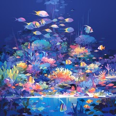 Aquatic Wonderland - Explore the Rich Life of a Coral Reef in this Dynamic and Colorful Artwork