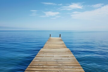 Tranquil Wooden Pier Over Serene Blue Sea, Relaxation Concept